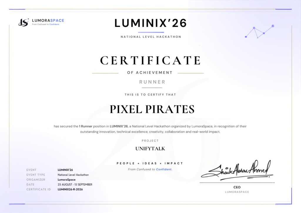 LUMINIX'26 National Hackathon – 2nd Prize (1st Runner Up)